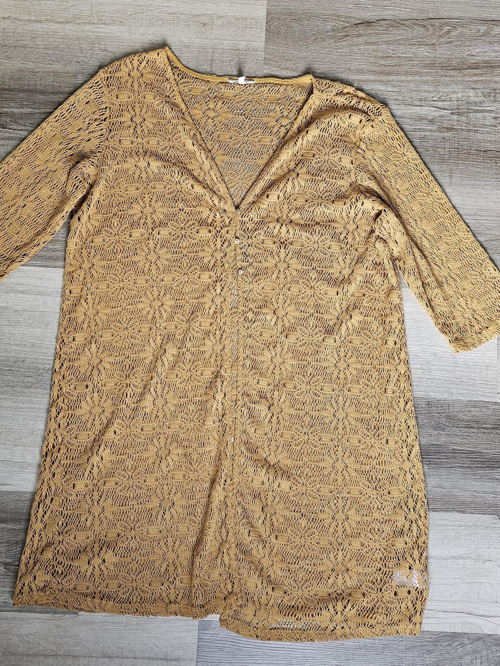 Maurices Open Crochet Cardigan in Mustard Gold - Picture 16 of 16